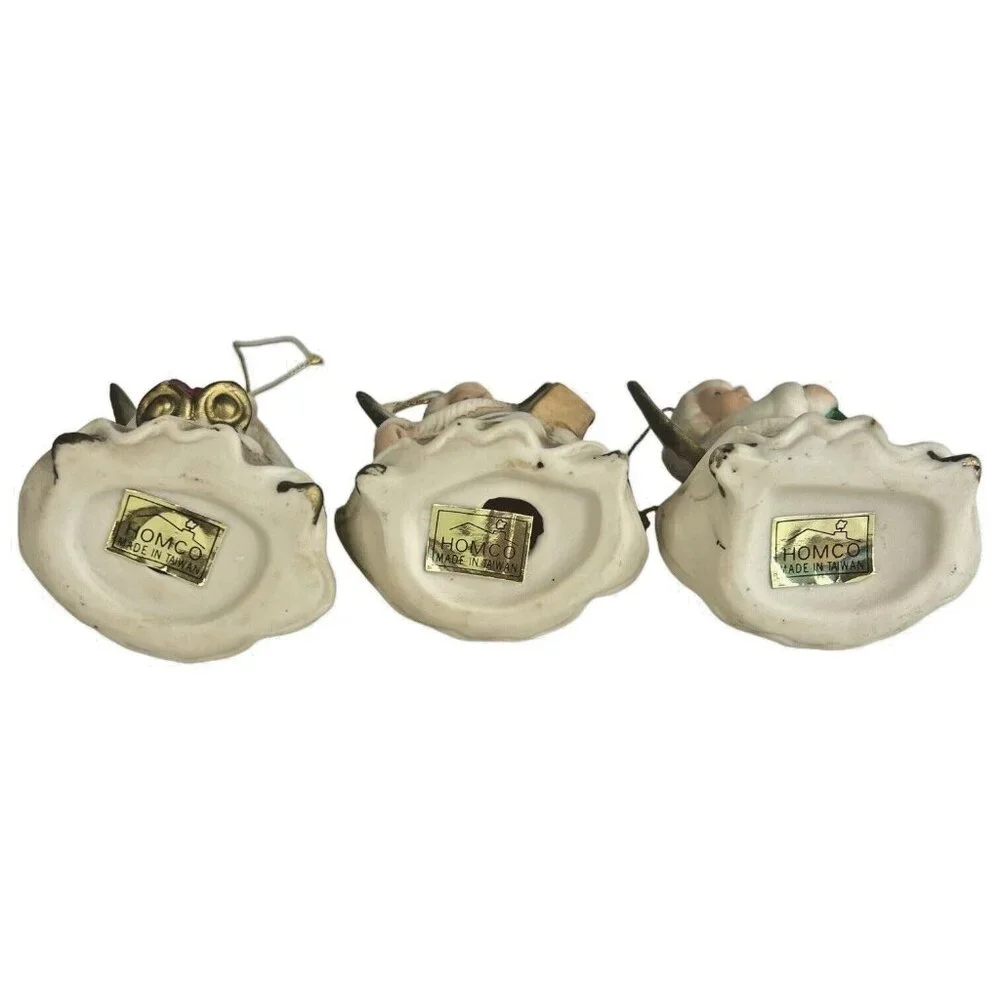 6 Homco Angel Tree Ornaments Complete Set Bisque Porcelain Made in‎ Taiwan VTG
